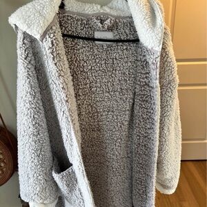Cozy Sherpa Hooded Coatigan - Light Gray